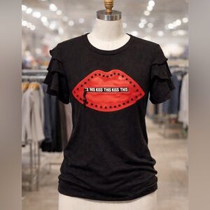 Black T-Shirt with Red Lips Graphic